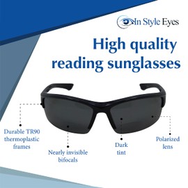 In Style Eyes Magnificent Mawi Wrap Around Bifocal Sunglasses - Semi-rimless Frame Reading Glasses - Polarized Lens - Black - 1.75x