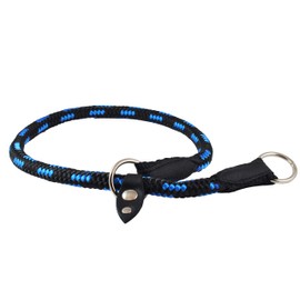 (28" Long; 0.5" Diam (12mm), Blue/Black) - Dogs My Love Round Braided Rope Nylon Choke Dog Collar with Sliding Stopper