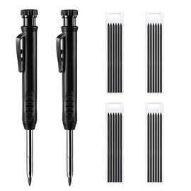 Deep Hole Marker Pencil with Refills, Long Nose Deep Hole Mechanical Pencil Marker with Integrated Sharpener for Drawing, Scribing, Woodworking (Black)