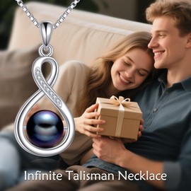 YDD s925 8-mm Freshwater Cultured Black Pearl Necklace, 18k White Gold Plated Sterling Silver Infinity Pendant Necklaces Mothers Day Christmas Jewelry Gifts for Women Wife Mom 18+2 inch