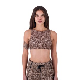 Hurley Women's Max Leopard High Neck 2 Way Top Bikini, Brown Sugar, S