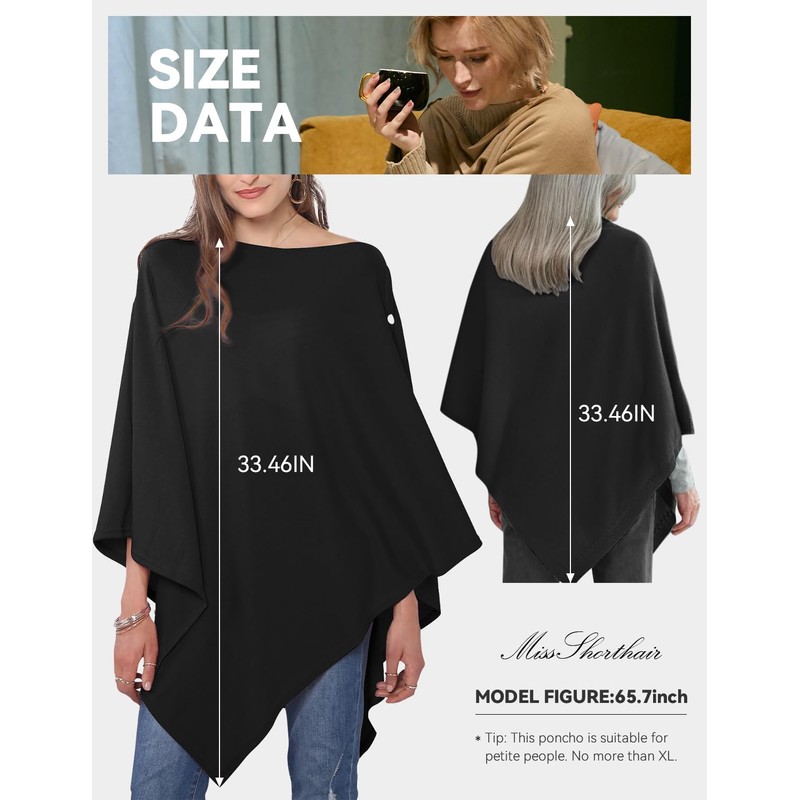 MissShorthair Women's Lightweight Knitted Scarf Poncho Sweater Cape Shawl Versatile