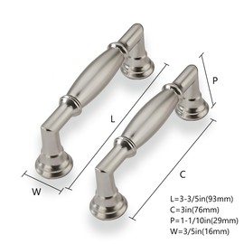 CABDM 2 Pack 3 Inch Hole Center Brushed Satin Nickel Cabinet Pulls Solid Cabinet Handles Solid Hardware Handle for cabinets Dressers Kitchens bedrooms