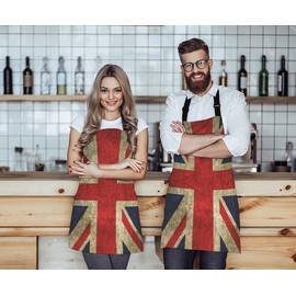 Moslion Vintage Uk Flag Apron,United Kingdom Union Jack Flag British Flag Apron,Adjustable Neck Bib Apron for Men Women,Suitable for Kitchen Cooking Waitress Chef Apron