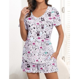 Ekouaer Women's Pajamas Sets Short Sleeve Lounge Sets Sleepwear Casual Two Piece Pjs With Pockets Dog Medium