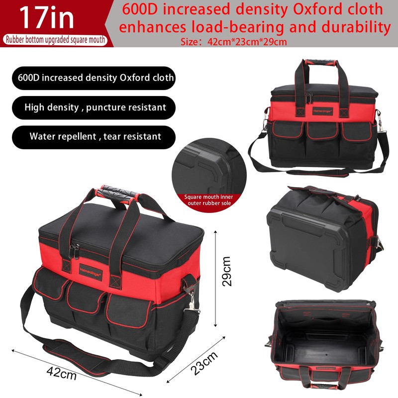 17 Inch Tool Bag with Adjustable Shoulder Strap,Wide Mouth Tool