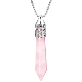 RICHARD-911 Collar Cadena Péndulo Cuarzo Rosa Acero Inoxidable Joyería Hombre Mujer Regalo Pareja