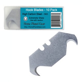 Hook Blade 10 Pack Utility Knife Hooked Razor Blades - Ten Super Sharp Refill Blades in Convenient Storage Box - Heavy Duty SK5 Replacement Blades for Carpet, Roofing Blade Knife, Box Cutter