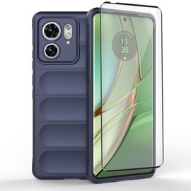 Asuwish Phone Case for Motorola Moto Edge 2023 with Tempered Glass Screen Protector and Soft TPU Slim Thin Shockproof Protective Silicone Cell Cover Accessories Gen 4 Women Men Girls Boys Blue