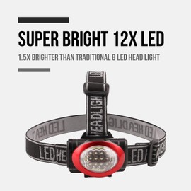 Headlamp, Lichamp 10 Pack 12 LED 3 Mode Portable Head Lamp Flashlight, Outdoor Lightweight Durable Headlight for Running, Camping, Reading, Fishing, Hunting, Walking, Jogging, Black + Red Color