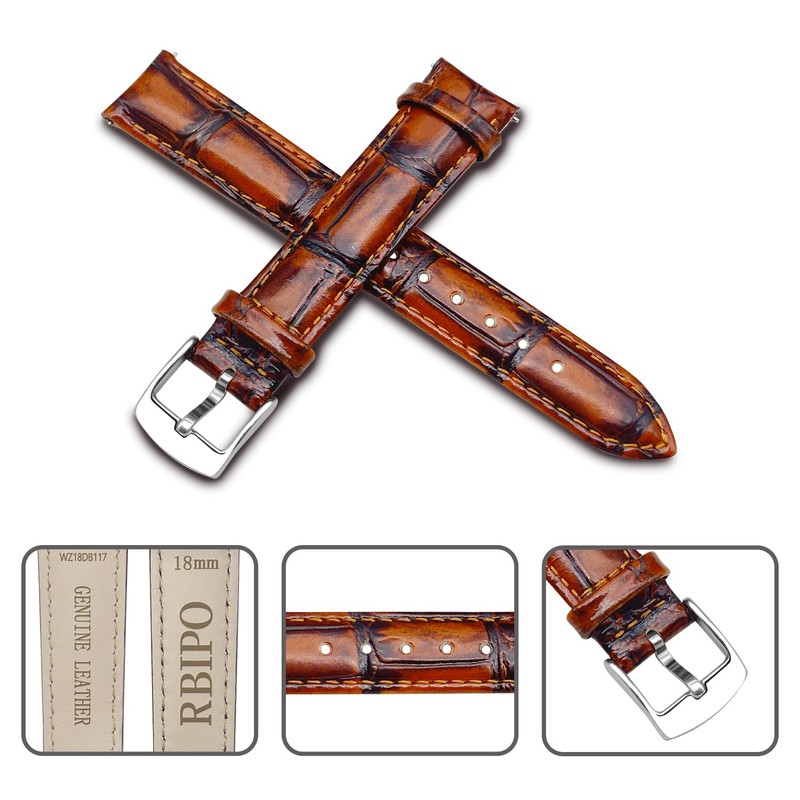 RBIPO Genuine Leather Watch Strap, Alligator Grain Quick Release Replacement
