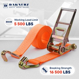 Dawnerz 3 inch Ratchet Straps 40 ft Double Wire J Hook Tie Down - Heavy Duty Ratchet Straps 16500 Lb Breaking Strength - Trailer and Truck Tie Down
