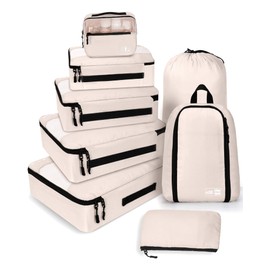MURISE Suitcase Organiser, Pack of 8, Packing Cubes for Holidays and Travel, Packing Cubes for Suitcases, with Shoe Bag, Cosmetic Bag, Organiser System, Travel Essentials, Beige