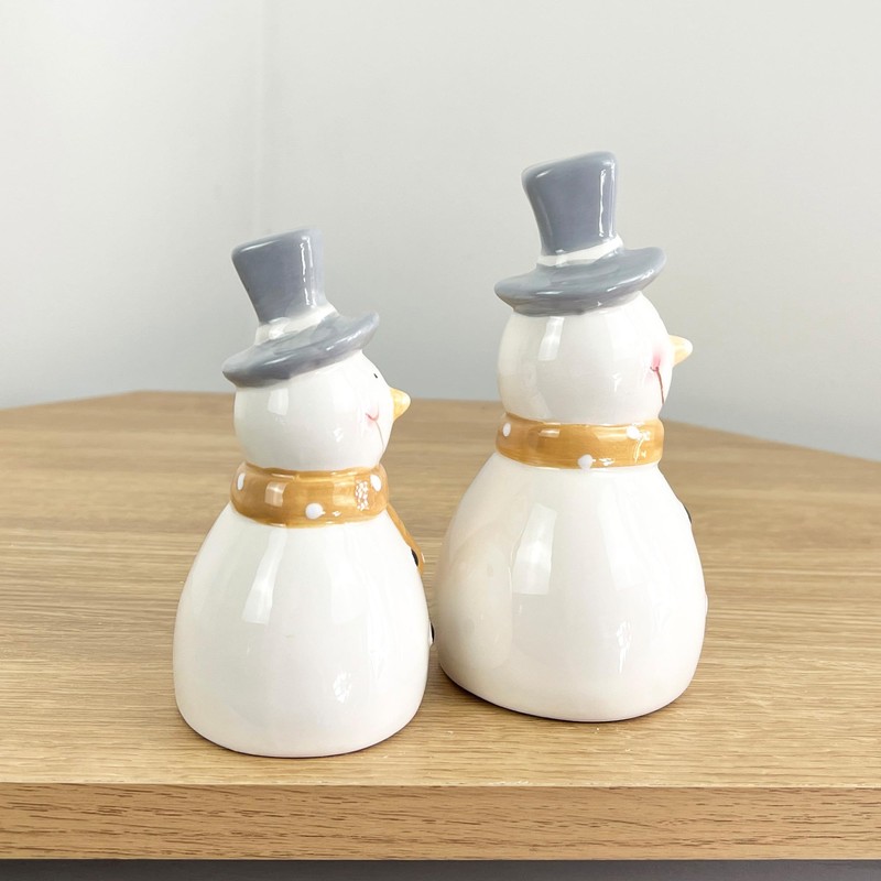 Alfie Francis Set of 2 White Ceramic Snowmen Ornaments/Figurines Christmas