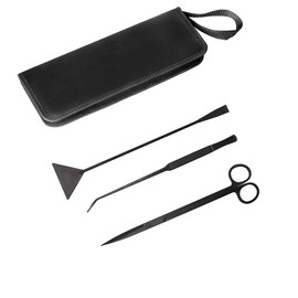 3 in 1 Aquarium Scissor Tweezers Spatula Kit,Stainless Steel Aquascaping Tools Set Fish Tank Aquatic Plants Trimming Cleaning Accessories, Fish Starter Kits (Black)