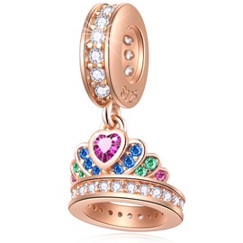 925 Sterling Silver Rose/Yellow Gold Plated Valentine's Day Charms, Meteor Star, Magnolia, Arrow Heart, Princess Crown Beads, Fits European Charms Bracelet, Gifts for Girlfriend/Wife/Husband, Sterling