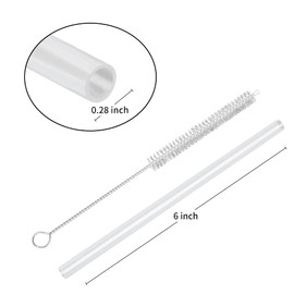 50 Reusable Clear Drinking Straws with Cleaning Brush,15cm (6 in) Short Straws for Kids /Cocktails /coffee /Juice, BPA free Dishwasher safe
