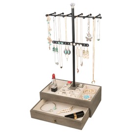 Meangood Jewelry Organizer Stand, 3-Tier Necklace Holder Jewelry Tree with Wooden Storage Drawer Box for Necklace Bracelet Earring Ring, Carbonized Black