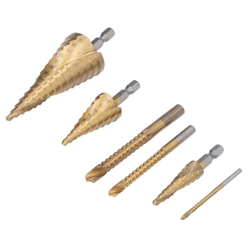 6Pcs/Set Spiral Grooved Step Drill Bit Hex Shank Stepped Drills