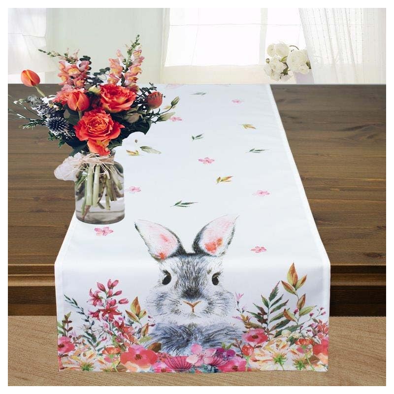 KAMACA Table Runner Spring Easter Flowers Rabbit Decor Easter Bunny
