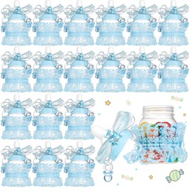 Nuenen 36 Pcs Baby Shower Bottles Baby Shower Mini Milk Bottle Baby Bottles Mini Baby Bottles for Baby Shower Plastic Bear Candy Bottles with Ribbon for Baby Shower Favor Gift