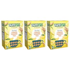 Puregro Herbal Lemon Ginger Tea 40g | 20 Tea Bags (PACK OF 3) | 100% Pure Natural | Herbal Tea | Caffeine Free | No Colours or Additives.