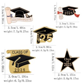 2025 Graduation Brooch Pin Class of 2025 Star Red Graduation Cap Enamel Badges Last Day of School Teacher Students Graduation Gifts-4pcs