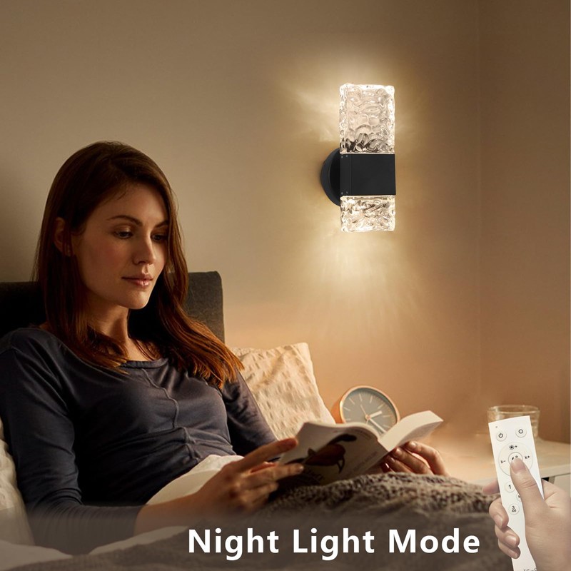 HuisMier Black Crystal Wall Sconces, Modern 3000K-6000K Dimmable LED Wall