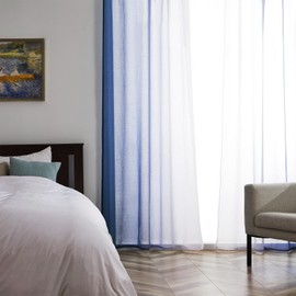 Topfinel Curtains with Eyelets, Colour Gradient Blue Curtain, Transparent Eyelet Curtain, Set of 2, 240 cm High, Tab-Top Curtain, 140 cm Wide, Decoration for Children's Room, Living Room, Bedroom