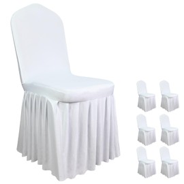 Yoquare 6 Pack White Chair Covers with Skirt|Chair Covers Wedding|Removable and Washable Ruffle Skirt Design for Dining Room, Hotel, Ceremony for Wedding, Banquet, and Part