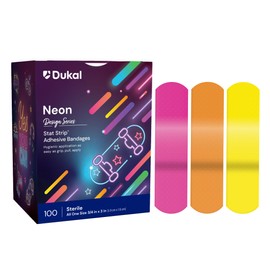 Dukal Design Series Neon Adhesive Bandages with Stat Strip® Technology, ¾” x 3” (Box of 100)