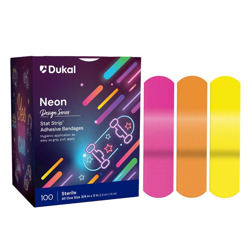 Dukal Design Series Neon Adhesive Bandages with Stat Strip® Technology,