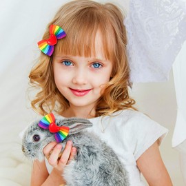 Doneace 6Pcs Rainbow Hair Clips Hair Bow for Women Girls Gay Pride Day Alligator Clips Rainbow Hair Accessories Colorful Heart Hair Barrettes Holiday Party Headwear Decorations