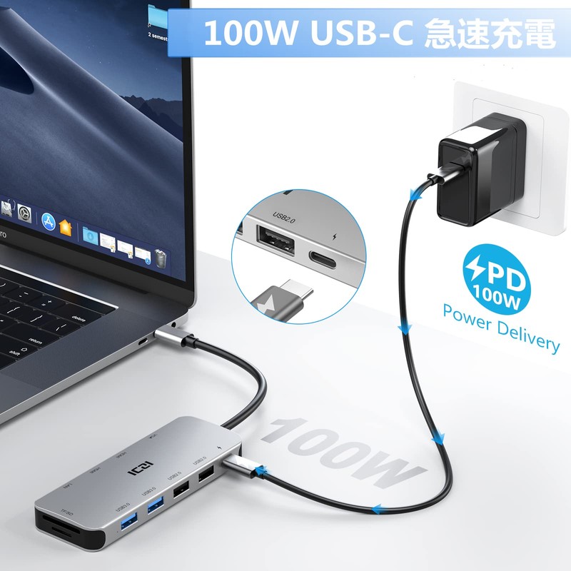 Dual HDMI ICZI USB C Hub 11-in-1 Triple Display Type