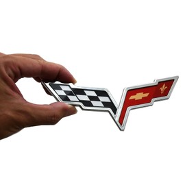 Pair Set C6 Corvette Emblem 2005-2013 Front Hood Rear Crossed Flags Badge Sticker Replacement for Corvette Chrome Red Black