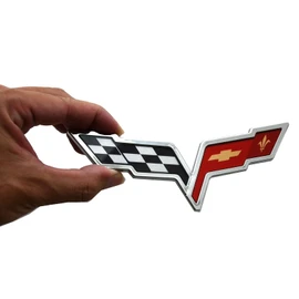 Pair Set C6 Corvette Emblem 2005-2013 Front Hood Rear Crossed Flags Badge Sticker Replacement for Corvette Chrome Red Black