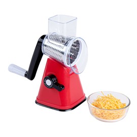 Restaurantware Met Lux 11 x 7 x 6 Inch Cheese Grater With Handle 1 Heavy-Duty Rotating Cheese Grater - Dishwashable Red Plastic Food Shredder Suction Feet For Vegetables Nuts & More