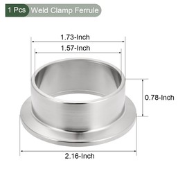 YOKIVE Long Weld Clamp Ferrule, 304 Stainless Steel Fitting Great for Plumbing Refrigeration (Silver Tone, 1.73x0.79-Inch)
