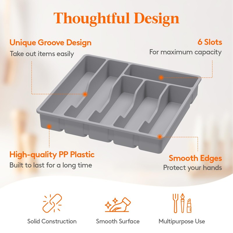 Lifewit Silverware Drawer Organizer Tray, Plastic Cutlery Storage for Kitchen