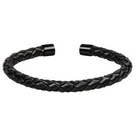 Mendozza Men's Bangle Leather Bracelet Stainless Steel Bangle Individually Adjustable Size, Stainless Steel