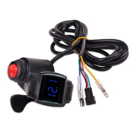 KOOBOOK 1Pcs 12V-72V E-Bike Universal Thumb Throttle LED Display Voltage Black Portable Digital Grips with Power Switch for Scooter Electric Bike