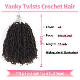 Shoobidoo Yanky Twist Crochet Hair 12 Inch 9 Packs Fluffy Spring Mini Twist Short Bob Passion Twist,crochet hair for black women Pre-Looped Crochet Braids Braiding Hair