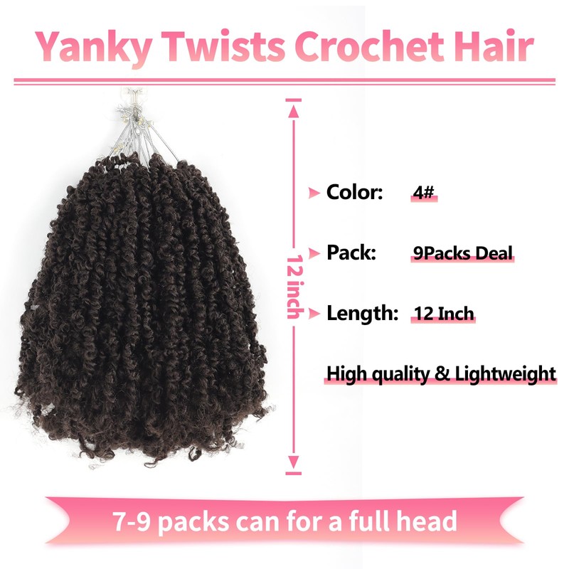 Shoobidoo Yanky Twist Crochet Hair 12 Inch 9 Packs Fluffy