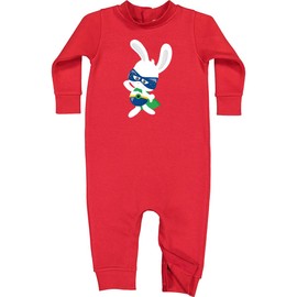 inktastic Superhero Bunny, White Bunny, Rabbit, Mask, Cape Baby Fleece Romper 6 Months Red 4467a