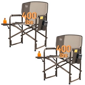 TIMBER RIDGE Lightweight Oversized Camping Chair, Aluminum Directors Chair with Side Table for Outdoor Camping, Lawn, Picnic and Fishing, Supports 400lbs, Tan 2PCS