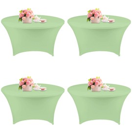 4 Pack 6FT Round Spandex Tablecloth 72 Inch Stretchable Table Cover Washable and Wrinkle Resistant Table Cloth, Fitted Round Table for Wedding, Banquet, Birthday, Party, Restaurant (Sage Green)