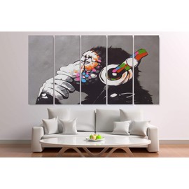 Banksy DJ Monkey Gorilla Chimp - Canvas Wall Art Home Decor (5 Pieces Mega)