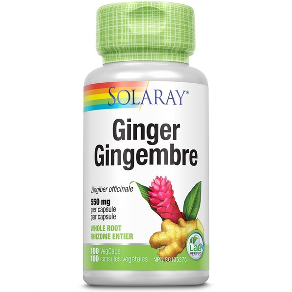 Solaray Ginger 550mg, Whole Root, 100 Vegetable Capsules