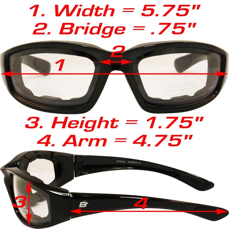 Birdz Eyewear Oriole Padded Motorcycle Riding Sunglasses Gloss Black Frame