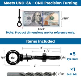 Muzata 5 Pack 1/4" x 3" Black Eye Bolts with Nuts T316 Stainless Steel Eye Bolt Threaded Eyebolts Heavy Duty Shoulder Lifting Ring Marine Grade UNC-3A CR31